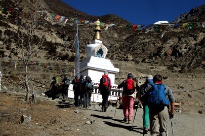 Trekkers walking around Annapurna.